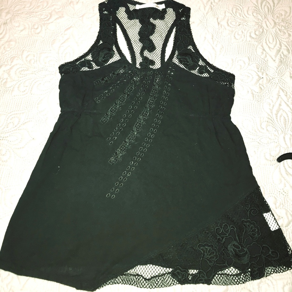 Black embroidered and lace tank